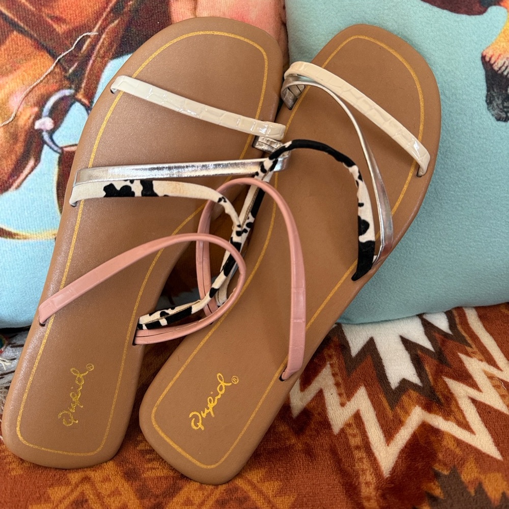 Qupid Blush and Animal Print Sandals